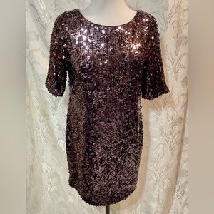 Rachel Roy Purple Sequined Short Sleeve Mini Dress